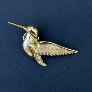 Vintage Grosse Hummingbird Brooch Gold Tone Textured Bird Pin Signed
